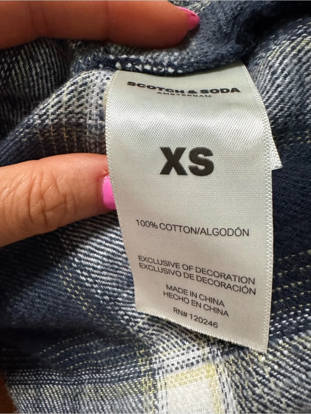 Scotch & Soda Navy and White Plaid Flannel Long Sleeved Top